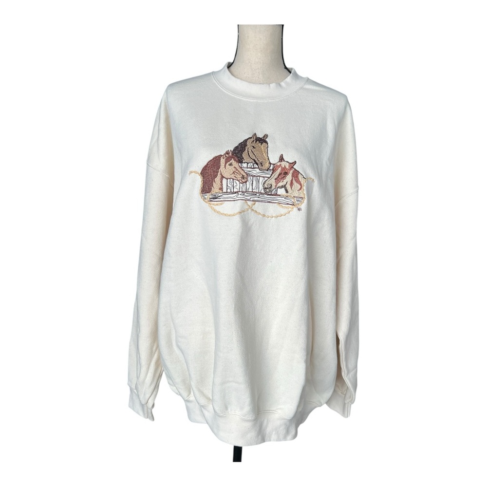 Vintage B.Wear Embroidered Horse Trio Crewneck Sweatshirt Size XXL
